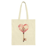 Heart Key Tote Bag, Watercolor Valentine, Romantic Gift Idea, Aesthetic Tote, Stylish Everyday Bag, Trendy Reusable Grocery Bag - Tawshia